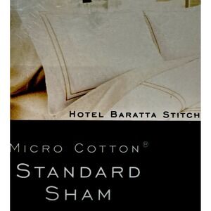 Wamsutta Standard Pillow Sham Hotel Baratta Stitch Gold Double Border Cotton New